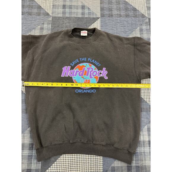 Vintage 80s Faded Hard Rock Cafe Orlando Sweater Save The Planet Black USA Sz XL - Picture 7 of 9